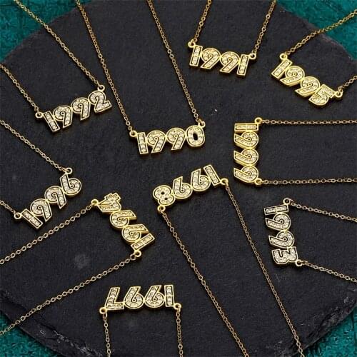 Crystal Letter Pendant Necklaces for Women Zircon Number 1996 1997 Initial Year Necklace Stainless Steel Jewelry Birthday Gift