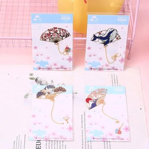 1pc Kawaii Sakura Blue Whale Pendant Bookmark Cute Metal Pattern Book Mark Page Folder Decor Office School Supplies Stationery