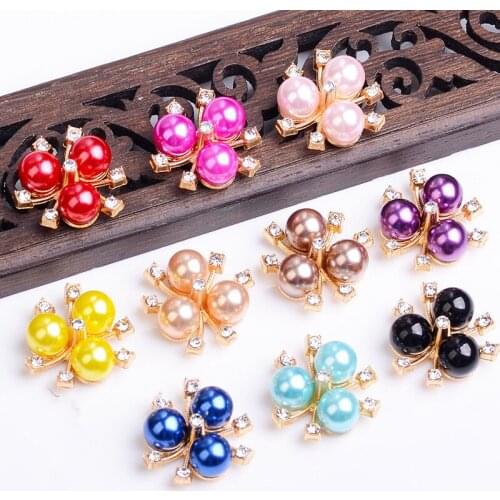10 PCS 20mm Metal Alloy KC Gold Crystal Rhinestone Imitation Pearl Flowers Accessories DIY Jewelry Findings