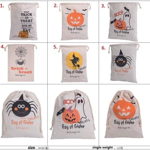 100pcs DHL 2016 New Halloween Candy Gifts Bag Treat or Trick Drawstring Bag Cotton Canvas 36X48CM Kids Pumpkin Spider Tote Bags
