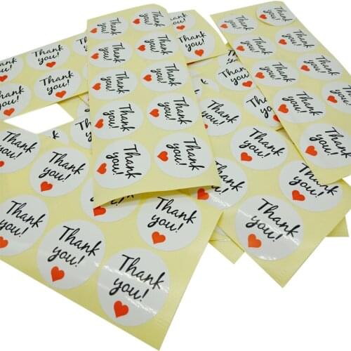1000pcs/lot Thank you With Red Heart White Round Sealing Sticker DIY Decorative Gifts Package Label For Handmade Products Cake