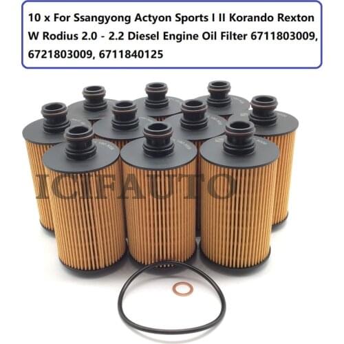 10x For Ssangyong Actyon Sports I II Korando Rexton W Rodius 2.0 2.2 Diesel Engine Oil Filter 6711803009, 6721803009, 6711840125