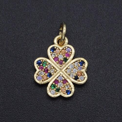 14x12mm 100% CZ Zircon DIY Jewelry Clover Charm Pendant Wholesale Necklace Making Charms Jewellery Accessories