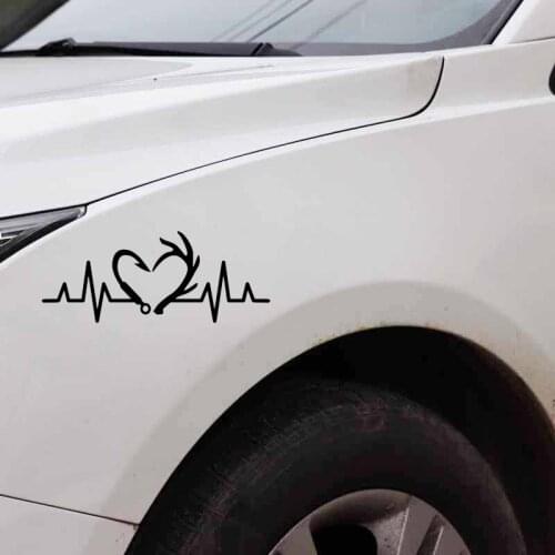 16.4CM*6.6CM Hunting Fishing Hook Deer Heartbeat Vinyl Black/Silver Car Sticker C22-1278