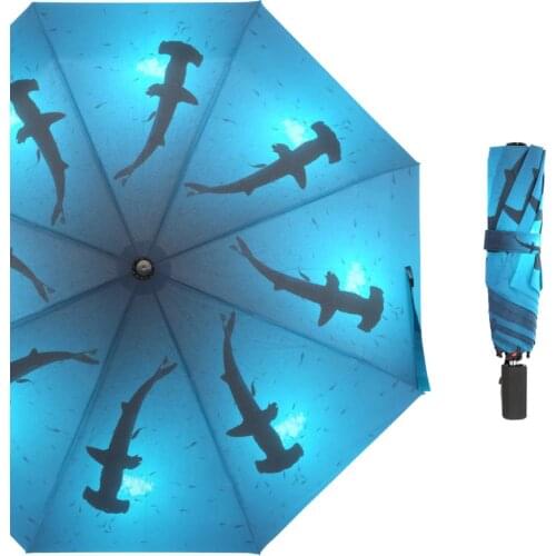2019 Newest Scalloped Hammerhead Sharks Umbrella Three Folding Non-automatic Umbrellas Custom Lightweight Women Rain Umbrella