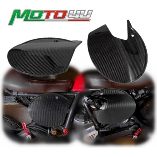 2PCS 100% Carbon Fiber Side Panels Cover Motorcycle Number Plates For Ducati Scrambler Cafe Racer Scramber 800
