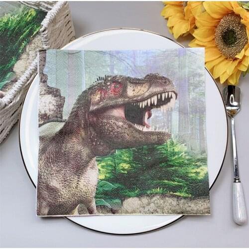 20Pcs/Pack Cute Dinosaur Decoupage Paper Napkins Tyrannosaurus Triceratops Paper Tissues for Boys Birthday Party Table Decor