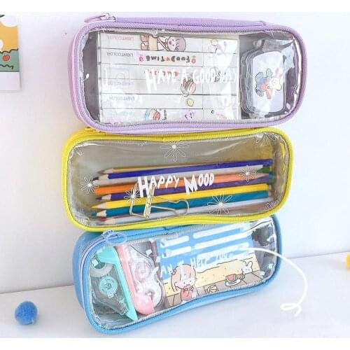 4 Color Transparent Pencil Case Pen Bag Large Size INS Words Storage School Student Supplies Travel Waterproof E6396