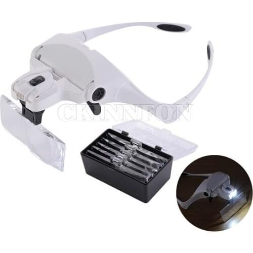 DHL 20PCS 1.0x 1.5x 2.0x 2.5x 3.5x 2 Led Light Head Glasses Magnifier Microscope Magnifying Glass Loupe 9892b