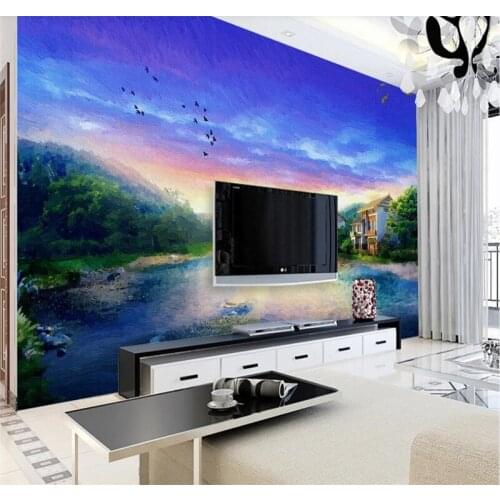 Customized 3d wallpaper European country road landscape painting oil painting background wall high quality waterproof material