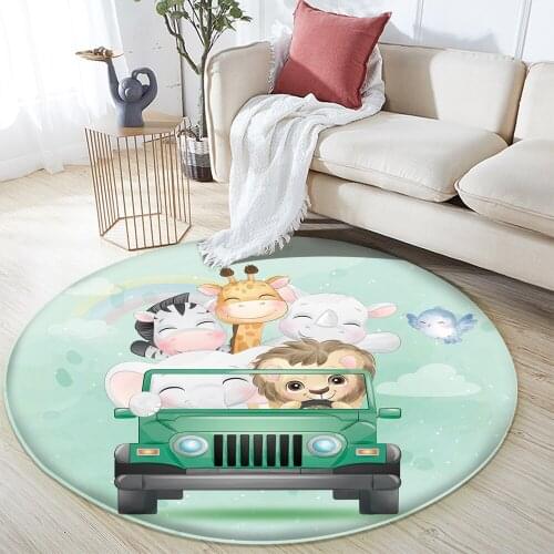 Interesting Train Animal Pattern Children Comfortable Round Carpet Non-Slip Children Flannel Carpet Baby Carpet Baby Play Mat