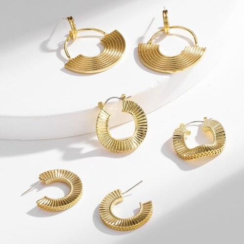 Classic 18k Plated Ear Buckle for Women Trendy Gold Color Small Large Circle Drop Earrings Punk Hip Hop Jewelry Accessories