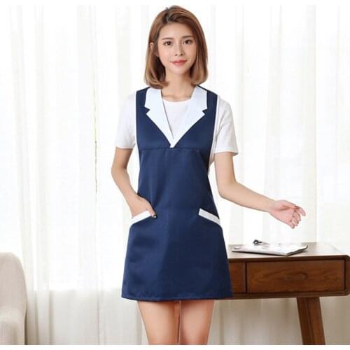 Brief Waitress Nail Coffee Shop Restaurant Apron Black Pink Household Kitchen Work Women Lady Waiter Apron Dress With 2 Pocket