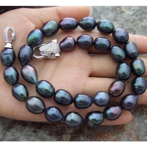 BEAUTIFUL AAA 11-13MM NATURAL BLACK PEARL NECKLACE 18"+ BRACELET 8"SET