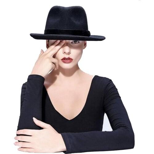 LUCKYLIANJI Women Men Unisex Fashion Blower Fedora Wool Felt Jazz Dance Sun Hat Trilby Derby Leather Band Gangster Cap 57cm