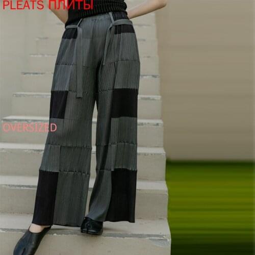 MIYAKE Designer Pleated Trousers Printed Wide-leg Trousers Loose Pleated Niche Design PLEATS Pantalones De Mujer Wide Leg Pant