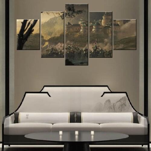 Modular Picture Castle And Warrior 5 Piece Combinatorial Art Style Painting Modern Home Decor Wall Framework Canvas Print Poster