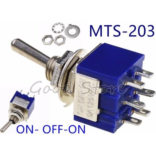 MTS-203 Deep Blue 6A 125VAC DPDT Toggle Switch 6 Pins ON-OFF-ON 3 Posotions Miniature Rocker Switch SL