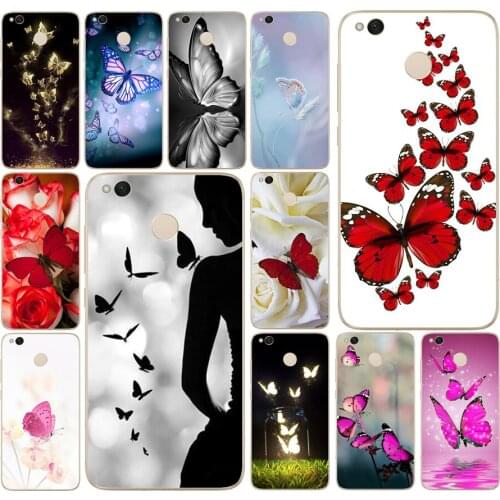 204DD Red butterfly on white roses flower Soft Silicone Cover Case for Xiaomi Redmi 4a 5 plus Note 4 4x 5a pro mi a1 case