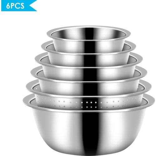6pcs/set Stainless Steel Mixing Bowls Set with Colander Stackable anti-rust stain-resistant Mixing Bowls for Prepping Cooking