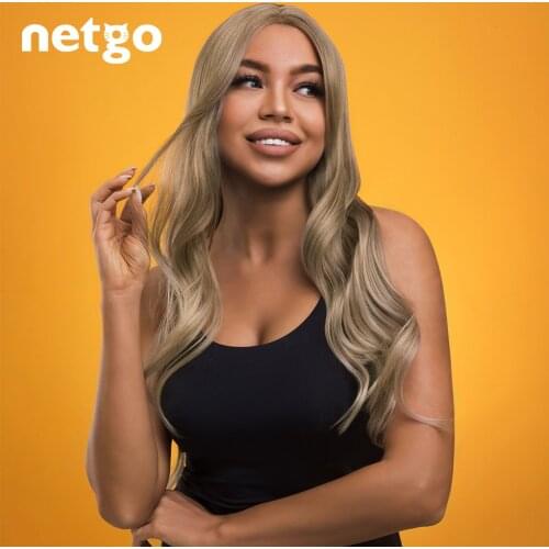 Netgo Ombre Blonde Synthetic Wig for Women, Long Wavy Brown Wigs Middle Part Wig Heat Resistant Cosplay Party Wig