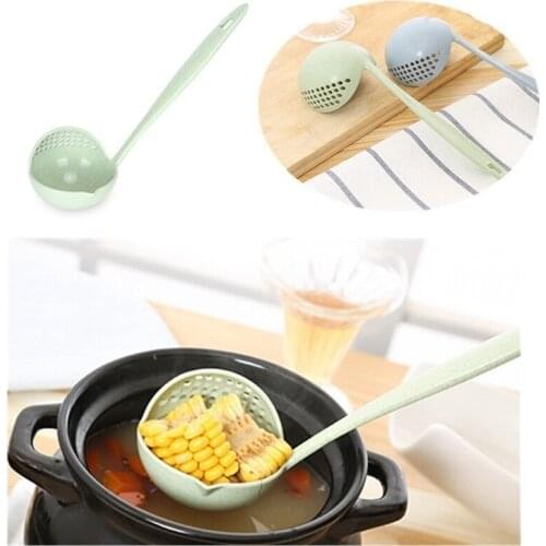 New Porridge Spoons Multi-function Long Handle 1Pcs Wheat Straw/PP Soup Spoon Filter Hook Design Kitchen Tools