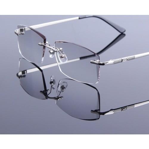 High Clear Men Diamond Cutting Edge Reading Glasses Gradient Gray Lens Rimless Anti Radiation Anti Fatigue Eyeglasses Luxurious