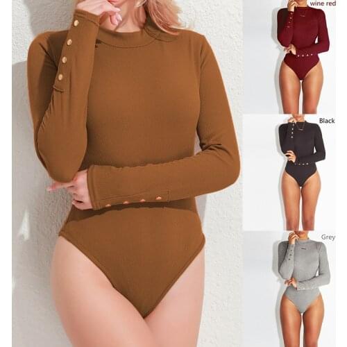 Solid Ribbed Knit Black Gray Female Bodysuit O Neck Top Women Long Sleeve Fall 2021 Winter Bodycon Keep Warm Khaki Body Sexy