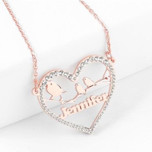 Custom Name Necklace Personalise Iced Heart Necklace Animal Pendant Love heart shape Bird Jewelry Mothers Day Gift Souvenir