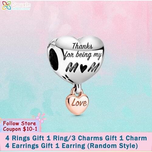 Smuxin 925 Sterling Silver Bead Love You Mum Heart Charm fit Original Pandora Bracelets Women Jewelry Making Birthday Gift