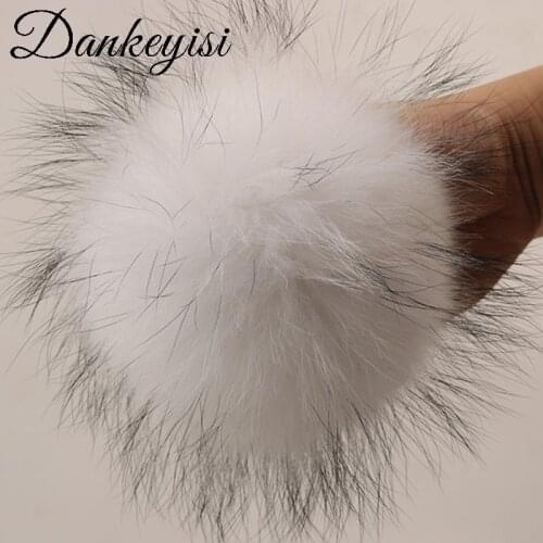 DANKEYISI Real Fur Pompoms 15-16cm DIY Raccoon and Fox Fur Pom Poms Balls Natural Fur Pompon For Caps Bags Scarf Accessories