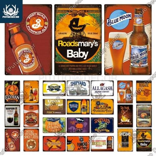 Putuo Decor Pumpkin Beer Metal Sign Plaque Metal Vintage Poster Tin Sign Decoration for Pub Bar Man Cave Club Home Wall Decor