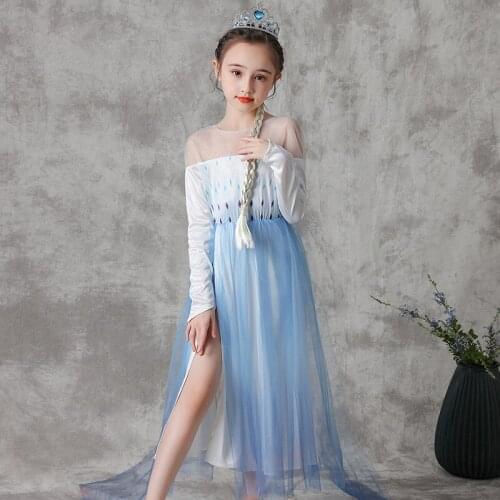 Frozen Elsa Anna Off Shoulder Princess Dress For Girls Kids Cosplay Costume With Cape Children Christmas Brithday Party Clothes