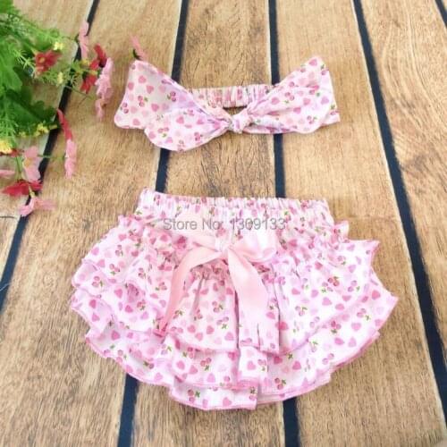 Heart Cherry shape print Baby Girl cotton Bloomer with knot headband