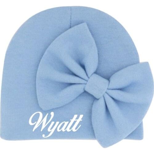 Personalized Baby Boy Beanie Monogram Hospital Hat with Large Bow Custom Baby Hat Infant Beanie Newborn Girl Hat with Name