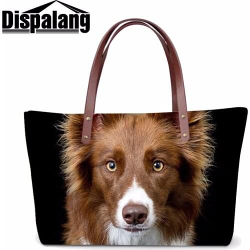 Dispalang Custom Women Handbags Chinese Crested Dog Border Collie Prints Fashion Shoulder Totes Bag For Office Top-handle Bag