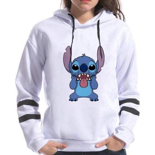 Kawaii Lilo Stitch Anime Funny Cartoon Hoodies Women Cute Ohana Stitch Manga Sweatshirt Graphic Harajuku Hoody Female Pink White