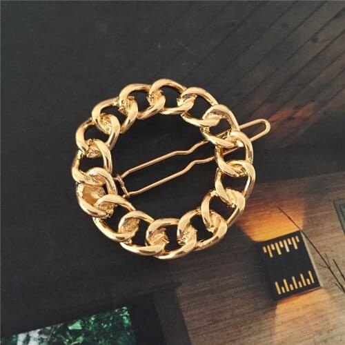 2020 New Trend Gold Color Chain Shape Pearl Clear Stone Geometric Circle Oval Heart Triangle Hair Clip For Women Girl Party Deco