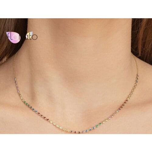 925 Sterling Silver Colorful Crystal Chain Choker Bohemian Minimalist Charming Necklace for Women Party Jewelry collares