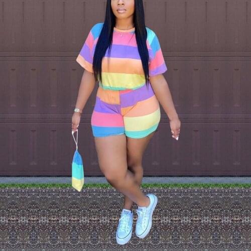 Large Size Shorts Sets for Women Big Striped Print Blouse & Shorts Fashion High Street Wear Outfits 2 Pieces Matching Sets New