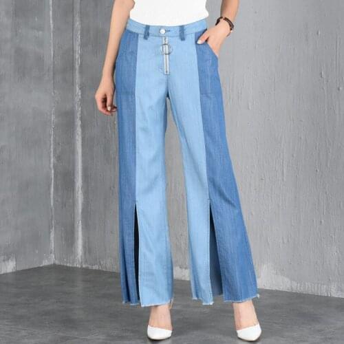 High Quality Plus Size Womens Summer Straight Jeans Female High Waist Denim Pants Large size Trousers loose wide leg jeans