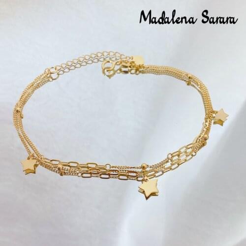 MADALENA SARARA 18k Gold Women Bracelet Multi-Rows Star Style Handmade Adjustable High Quality Chain Au750 Yellow Gold