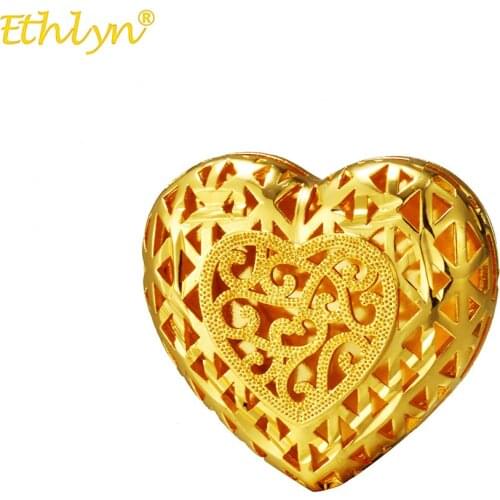 Ethlyn Love Heart Gold Color Dubai Wedding Rings Jewelry African Ring Kenya Nigeria Ethiopian Congo Guyana Finger Ring R103