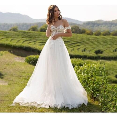 Off the Shoulder Sweetheart 3D Lace Bodice Sexy Wedding Dress Destinaiton Bridal Dress robes de mariee robe de mariages