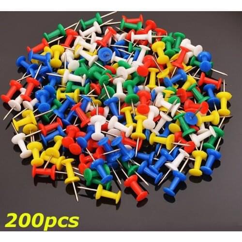 200pcs Plastic Push Pins Offic Binding Cork Board Safety Colored Big Head Needle Pins, Wall Tacks