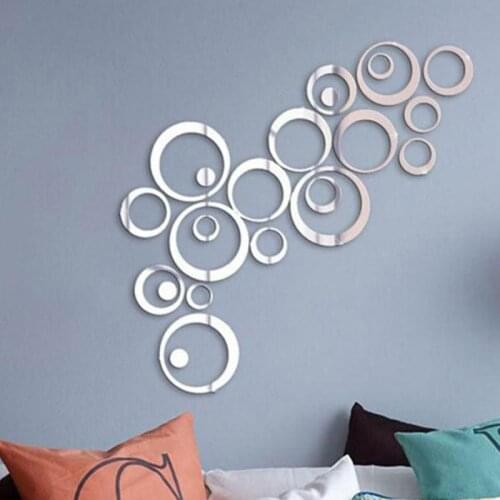 24PCS 3D Mirror Acrylic Wall Sticker Creative Circle Ring Bedroom Decors for Family Decoration Adhesive Home Decal Best