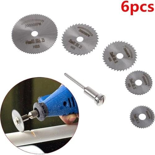 6pcs/set High Speed Steel HSS Carving Tool Saw Blade Circular Rotary Blade Wheel Discs Mandrel For Tools Wood Cutting Saw Acc