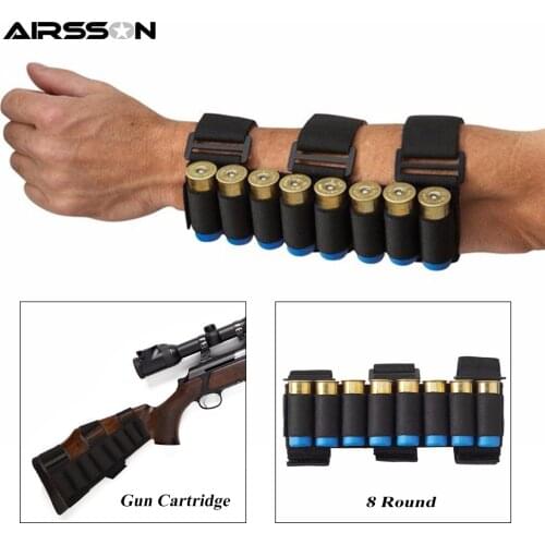 8 Rounds Tactical Shell Holder 12/20GA Shotgun Cartridge Military Rifle Buttstock Ammo Carrier Arm Pouch for Airsoft Hunting