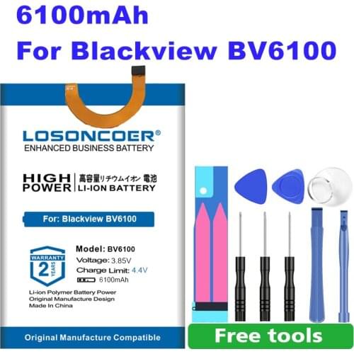 LOSONCOER 457094P BV6100 Battery 6.88inch 6100mAh for Blackview BV6100 Mobile Phone Battery Free tools Stand Holder Stickers