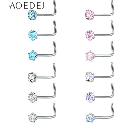 AOEDEJ 12PCS 20G Nose Studs Star Round Heart Crystal Nostril Piercings Surgical Steel Nose Rings Flesh Body Piercing Jewelry